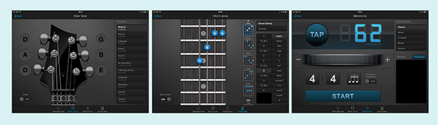 The app also has an impressive tool set, including Chromatic Tuner, Brain (ear) Tuner, Metronome and full Chord Library.